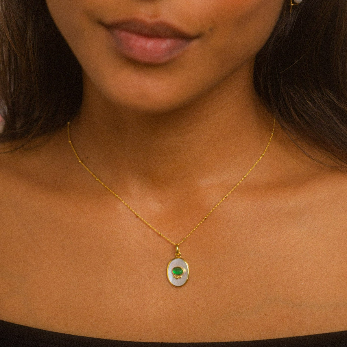 Hera Gold, Mother of Pearl and Agate Pendant with Necklace