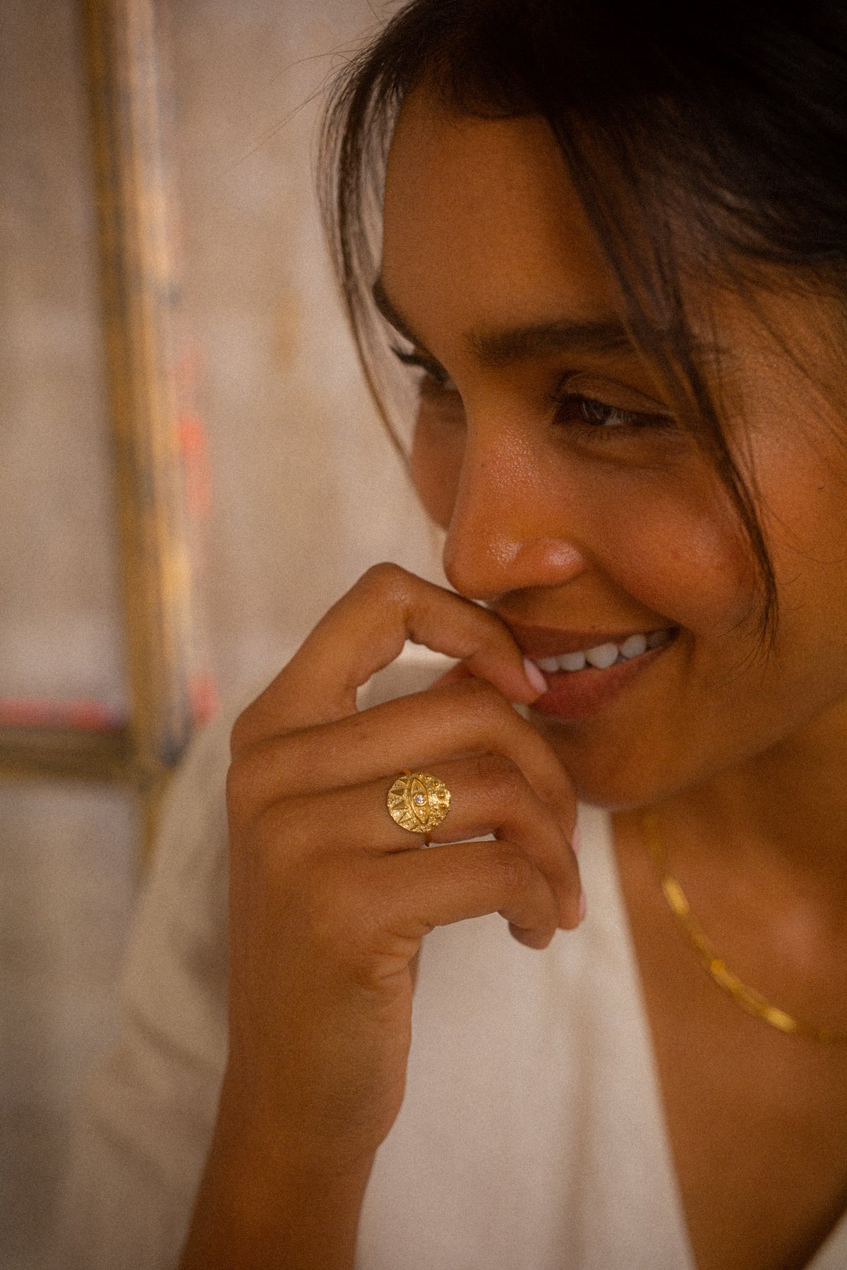 Visão Gold-plated silver Zircon Eye Motif Ring